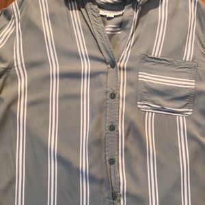 Green and white stripped button up